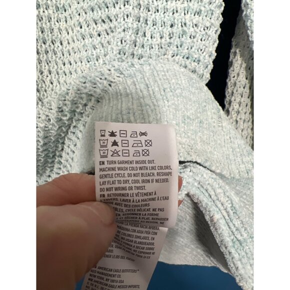 American Eagle Outfitters Distressed Light Blue Loose Knit Sweater S - Picture 5 of 7